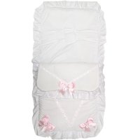 Plain White/Pink Footmuff/Cosytoes With Large Bows & Lace (New Design)